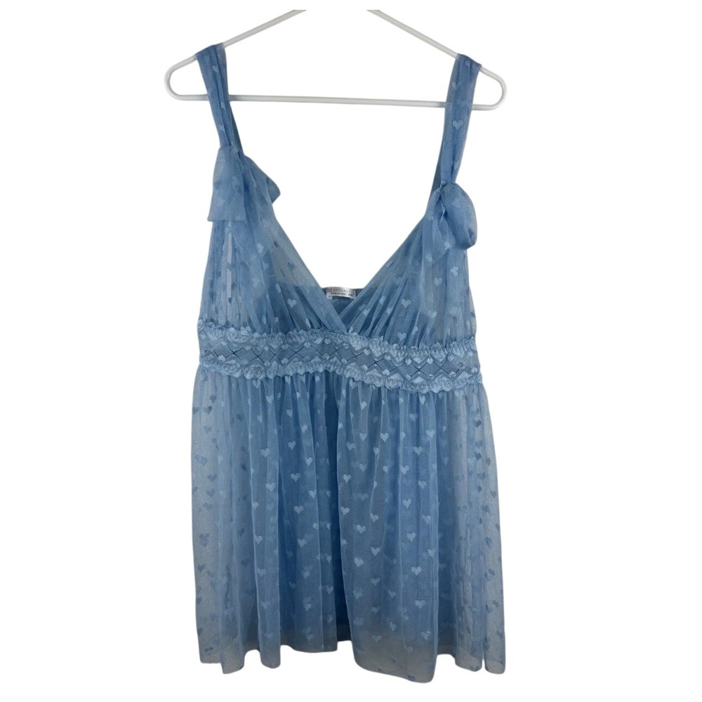 Avidlove Babydoll Top Women 20W Blue Heart Mesh Lace Trim Adjustable Straps